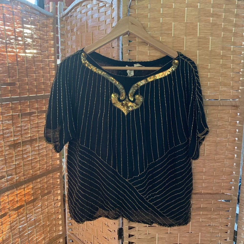 Vintage 80s gold sequin beaded top